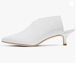 XYD White Pointed Toe Kitten Mules Low Heels Slip On Slide Sandals Clog Shoes